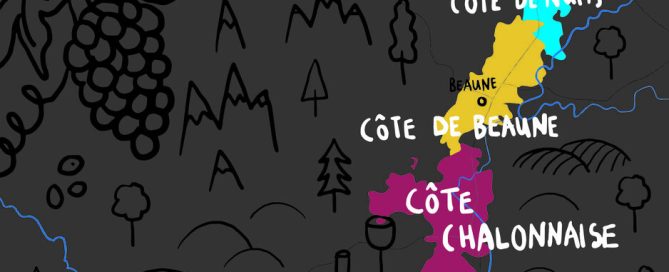 Original illustrated map of the Burgundy wine region
