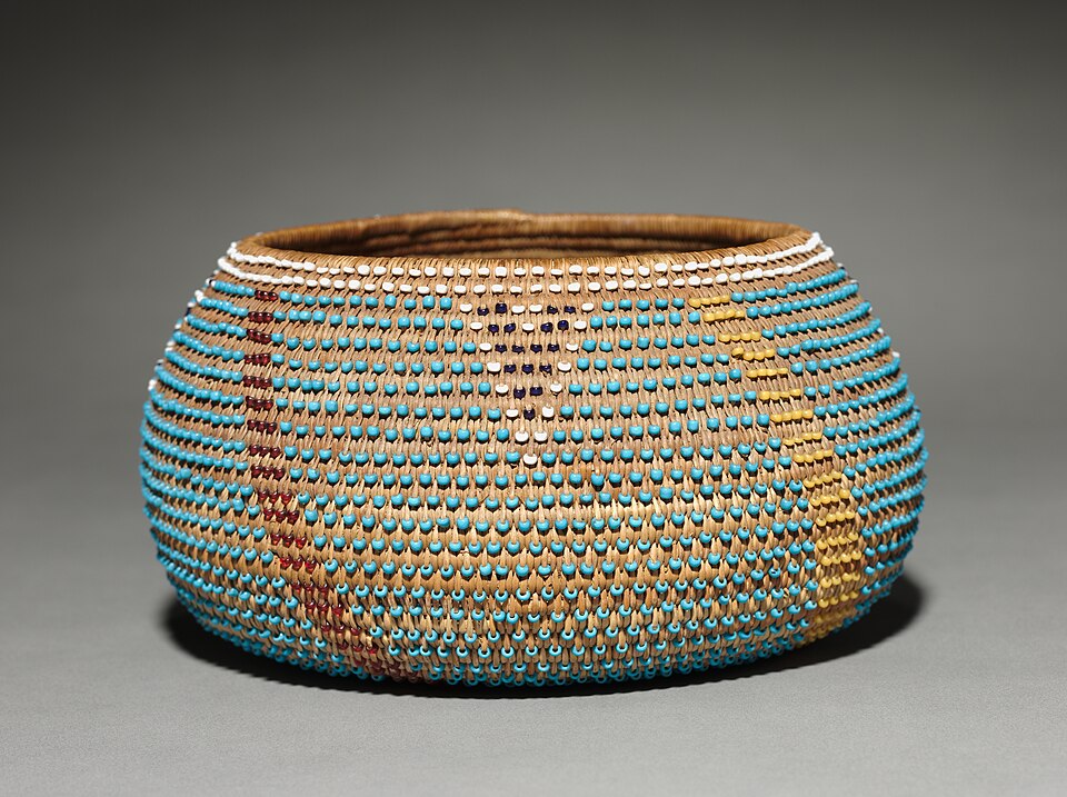 A Wappo feathered and beaded gift basket