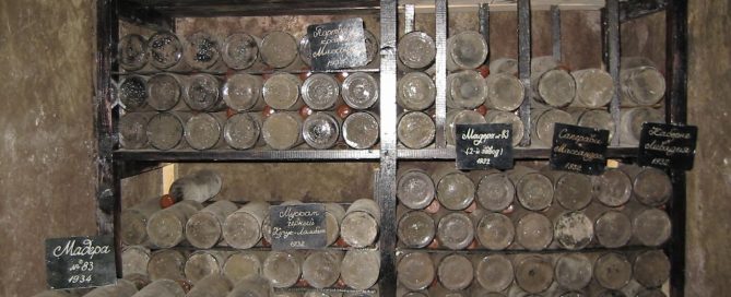 Old bottles aging in the Massandra wine cellars
