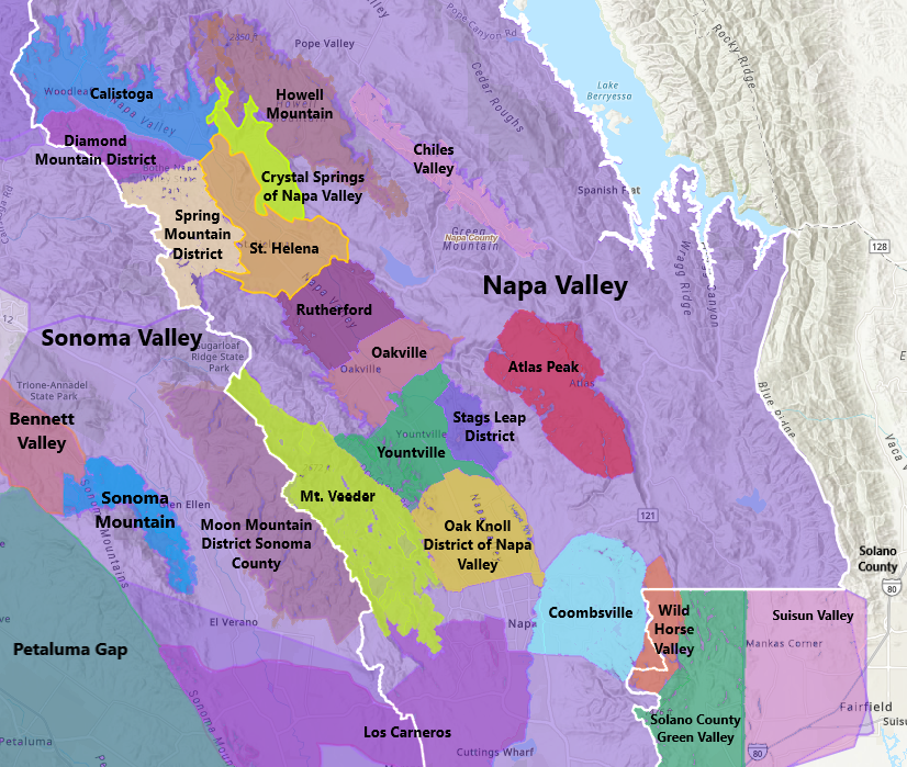 Modern map of the Napa Valley AVA and its sub-appellations