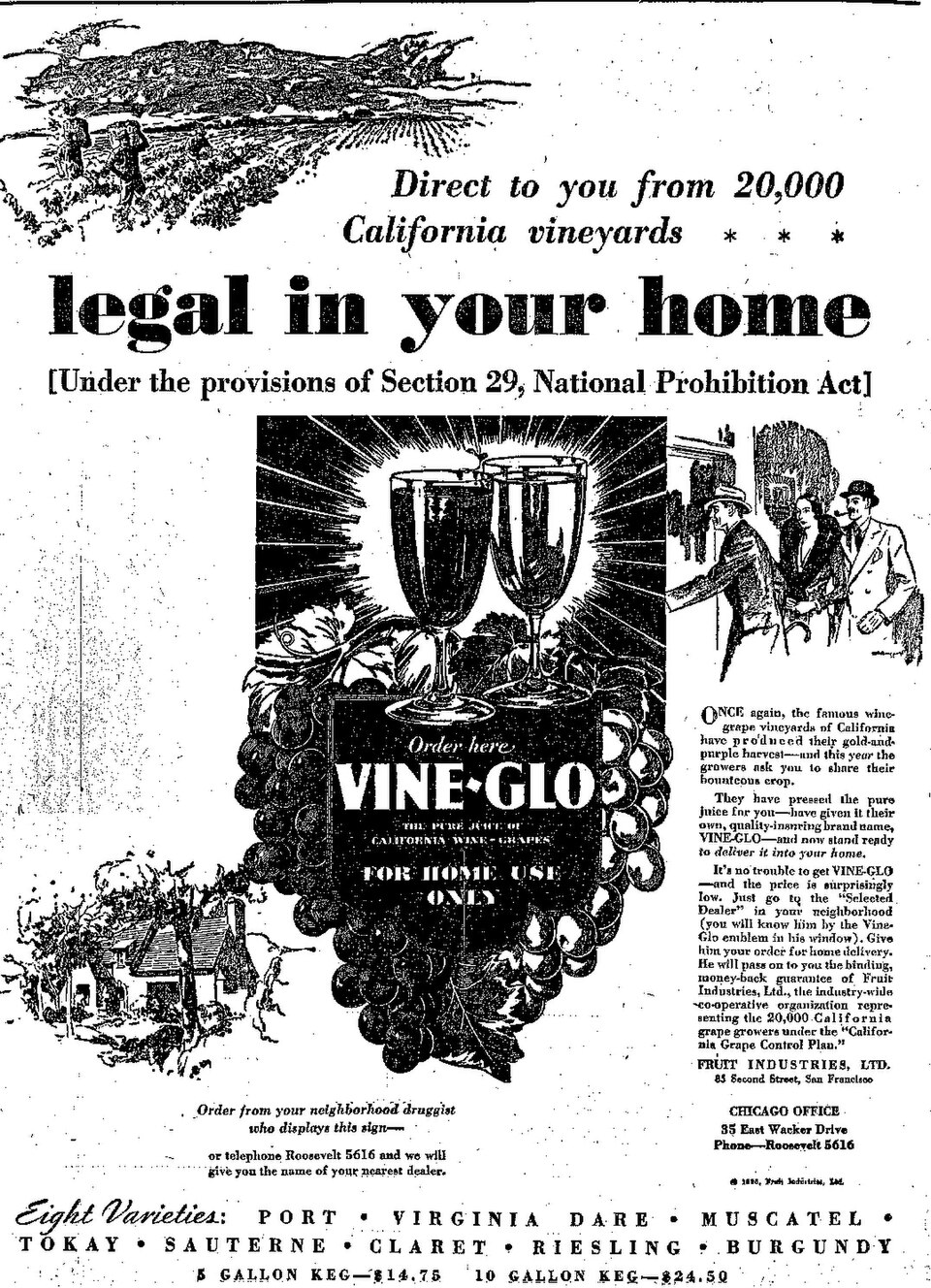 A Prohibition-era Vine-Glo grape-concentrate advertisement
